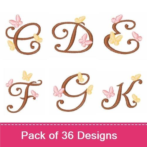 Butterfly Themed Numbers & Letters Embroidery Designs Bundle – Number 0, 1, 2, Letter A & More (36 Designs)