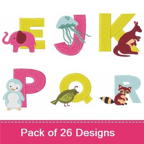 Animal Alphabet Embroidery Bundle – Fun Animal Designs (26 Designs)