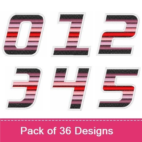 Striped Numbers Embroidery Bundle – Striped Number 0, Striped Number 1, Striped Number 2 & More (36 Designs)