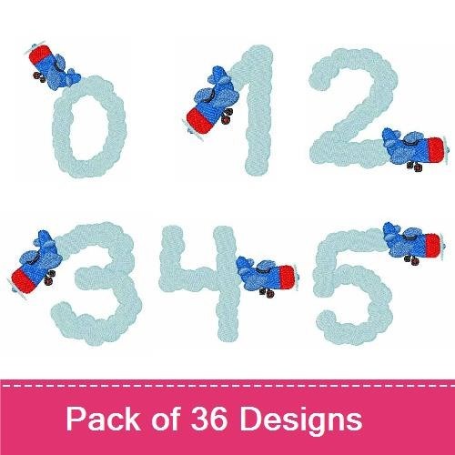 Airplane-Themed Numbers & Letters Embroidery Designs Bundle – Number 0, Number 1, Letter A & More (36 Designs)