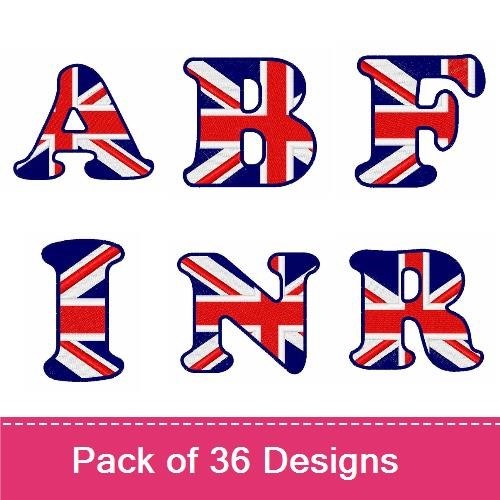 Union Jack Embroidery Designs Bundle – Letters & Numbers O, 1, 2 & More (36 Designs)