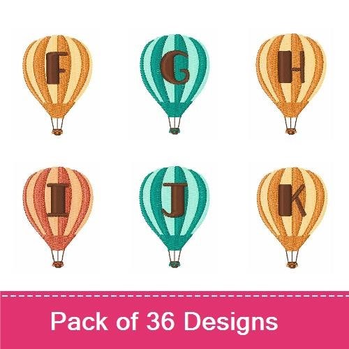 Hot Air Balloon Numbers & Letters Embroidery Designs Bundle – Unique Balloons & More (36 Designs)