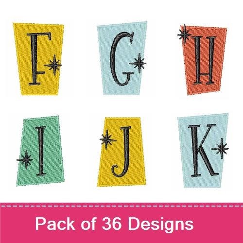 Applique Retro Atomic Numbers & Letter Embroidery Bundle – Number 0, Number 1, Number 3, Letter A & More (36 Designs)