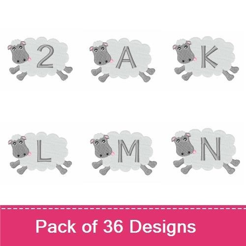 Sheep Alphabet and Numbers Embroidery Designs Bundle – Sheep with Number 0, Sheep with Number 1, Sheep with Number 2 & More (36 Designs)