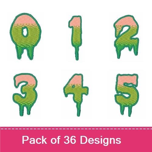 Drippy Numbers & Letters Embroidery Designs Bundle – Drippy Number 0, Drippy Number 1, Drippy Letter A & More (36 Designs)