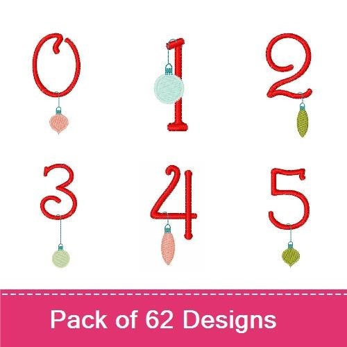 Festive Number Ornaments Embroidery Designs Bundle – Number 0, Number 1, Number 2 & More (62 Designs)