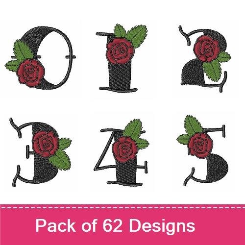 Rose Alphabet Embroidery Designs Bundle – Letter A with Rose, Letter B with Rose, Letter C with Rose & More (62 Designs)