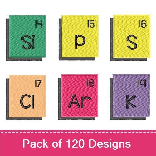 Periodic Table Elements Embroidery Designs Bundle – Fermium, Hydrogen, Neon, Mendelevium & More (120 Designs)