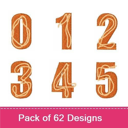 Numbers & Letters Embroidery Bundle – Rust Orange Characters 0-5, Uppercase A & More (62 Designs)