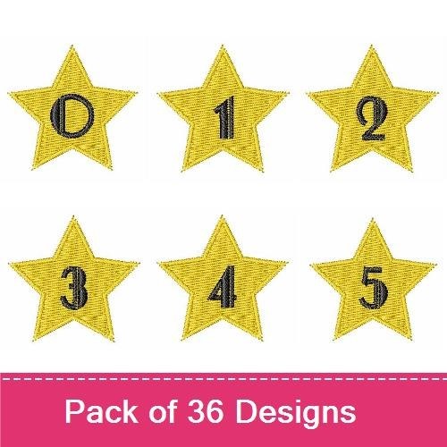 Star Alphabet & Numbers Embroidery Designs Bundle – Star A, Star B, Star C & More (36 Designs)
