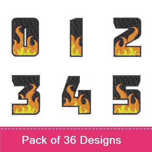 Flaming Numbers & Letters Embroidery Bundle – Flaming Number 0, Flaming Number 1, Flaming Letter A & More (36 Designs)