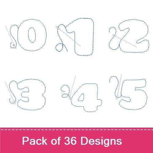 Redwork Whimsical Numbers & Letters Embroidery Designs Bundle – 0, 1, 2, A, B, C & More (36 Designs)