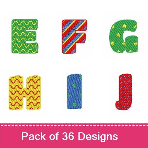 Applique Colorful Patterned Numbers and Letters Embroidery Bundle – Number 0, Number 1, Number 3 & More (36 Designs)