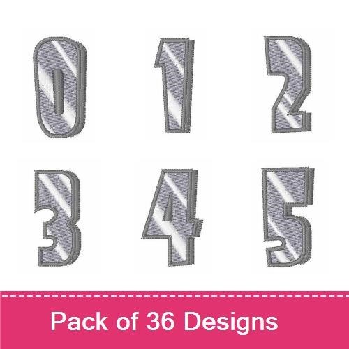 Reflective Silver Numbers Embroidery Bundle – Number 0, Number 1, Number 2, Number 3 & More (36 Designs)