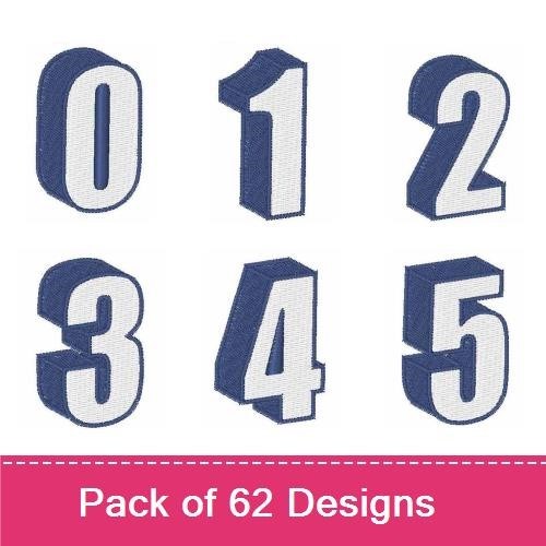 3D Numbers & Letters Embroidery Bundle – 3D Number 0, 3D Number 1, 3D Letter A & More (62 Designs)