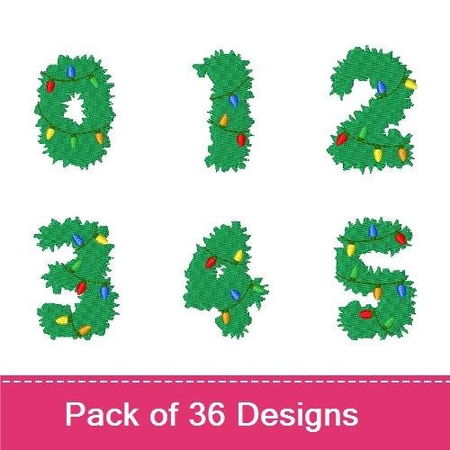Christmas Light Numbers Embroidery Designs Bundle – Festive Digit Decor for the Holidays (36 Designs)