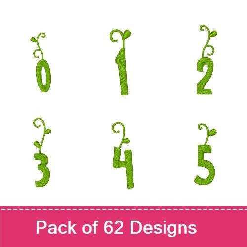 Green Vine Alphabet & Numbers Embroidery Bundle – A with Vine, B with Vine, C with Vine & More (62 Designs)