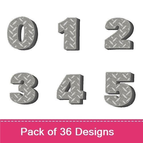 Industrial Metal Numbers & Letters Embroidery Bundle – Metal Number 0, Metal Number 1, Metal Letter A & More (36 Designs)