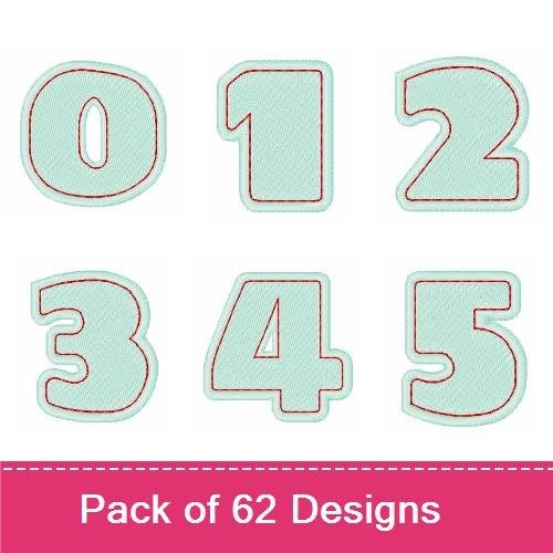 Applique Numbers & Letters Embroidery Bundle – Number 0, Number 1, Number 2 & More (62 Designs)