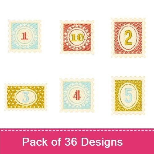 Stamp Embroidery Bundle – Number Stamps 1-7, Letter A & More (36 Designs)