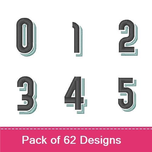 Shadowed Numbers & Letters Embroidery Designs Bundle – Featuring 0-9, Letter A & More (62 Designs)