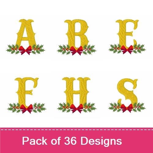 Festive Holiday Numbers & Letter A Embroidery Designs Bundle – Number 0 with Holly, Number 1 with Holly, & More (36 Designs)