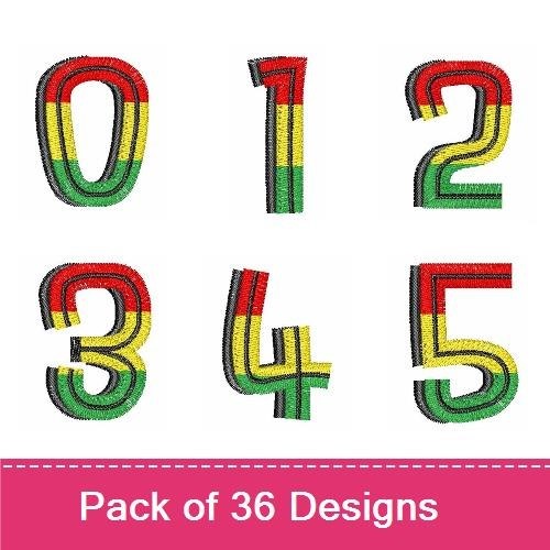 Colorful Striped Numbers & Letters Embroidery Designs Bundle – Number 0, Number 1, Letter A & More (36 Designs)