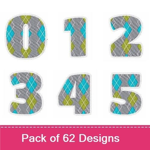 Argyle Pattern Embroidery Bundle – Letters & Numbers in Colorful Textured Design (62 Designs)