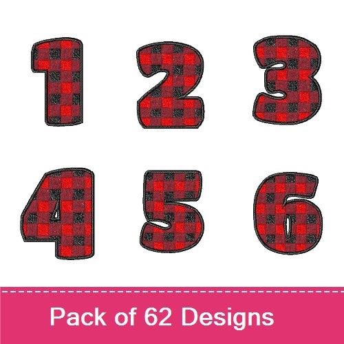 Buffalo Plaid Numbers & Letters Embroidery Designs Bundle – Buffalo Plaid Number 0, Number 1, Number 2, Letter A & More (62 Designs)