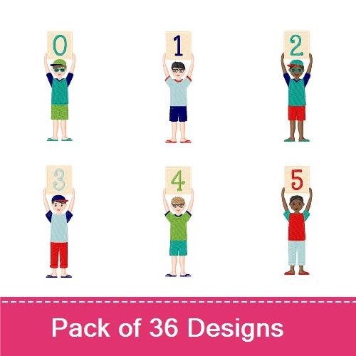 Kids Holding Number & Letter Blocks Embroidery Bundle – Kid Holding Numbers 0-9, Letters A-Z & More (36 Designs)