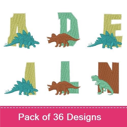 Dinosaur Alphabet Embroidery Bundle – Triceratops Number 0, Dinosaur Number 1, Dinosaur Number 2 & More (36 Designs)