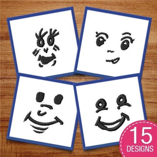 Face Embroidery Bundle – Happy Expressions (15 Designs)
