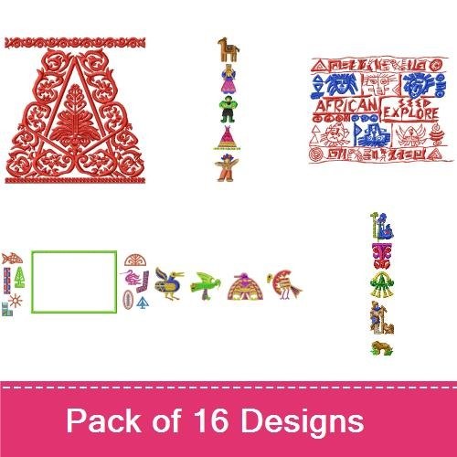 Ancient Egypt Motifs Embroidery Designs Bundle – Eagle with Wings Spread, Egyptian Pharaoh Bust, Pyramid with Figures & More (16 Designs)