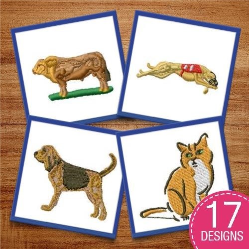 Bulldog, Greyhound & Beagle Embroidery Bundle – Cat & Dog Designs (17 Designs)