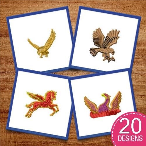 Whimsical Animal Embroidery Bundle – Blue Swan, Eagle, Brown Hawk & More (20 Designs)