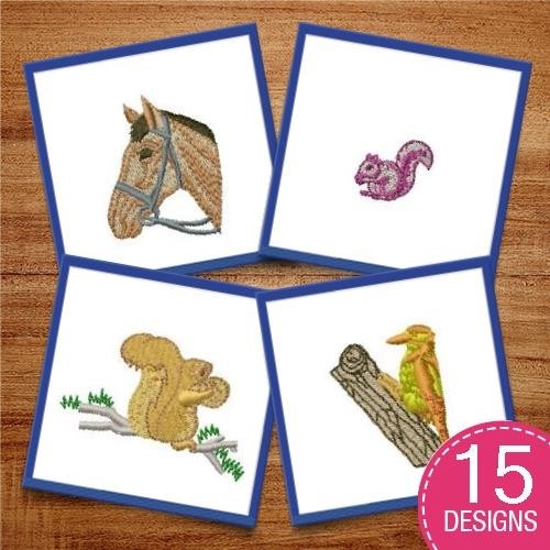 Horse & Squirrel Embroidery Bundle – Woodland Creatures (15 Designs)