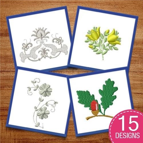 Colorful Floral Embroidery Bundle – Red Flower Bouquet, Yellow Flower Bunch, Purple Flower & More (15 Designs)