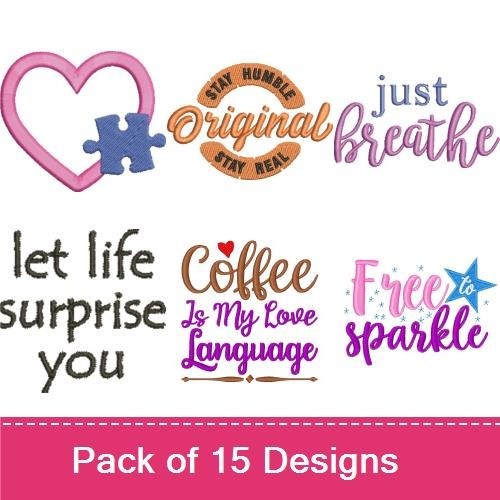 Inspirational Home Sentiment Embroidery Designs Bundle – Teach, Home Is Where The Heart Is, Let Life Surprise You & More (14 Designs)