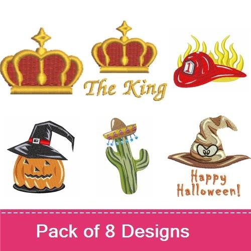 Crowns & Halloween Embroidery Designs Bundle – Prince Crown, Royal Crown, Halloween Pumpkin & More (6 Designs)