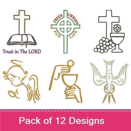 Christian Faith Embroidery Designs Bundle – Dove with Ring, Heart with Cross, Cross with Crown & More (11 Designs)