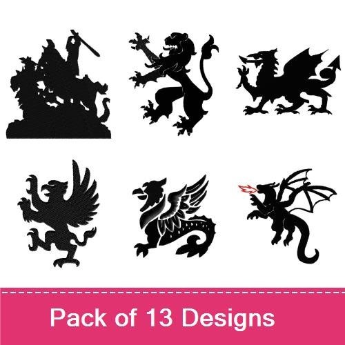 Knight, Lion & Dragon Embroidery Bundle – Mythical Creatures (13 Designs)