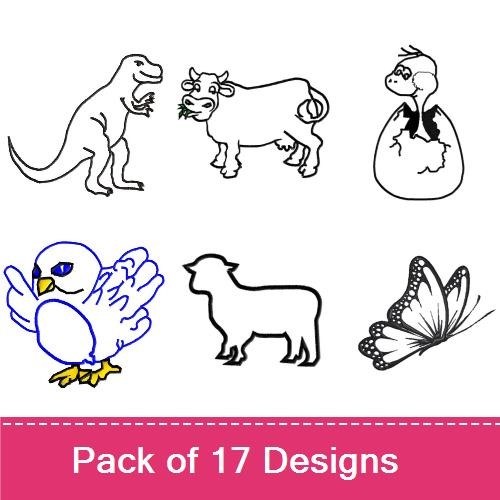 Tyrannosaurus Rex, Cow & Bird Embroidery Bundle – Farm & Dinosaur Themes (17 Designs)