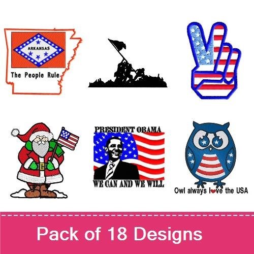 Patriotic & Holiday Embroidery Designs Bundle – Iwo Jima Flag Raising, Peace Sign, Gnome & More (17 Designs)