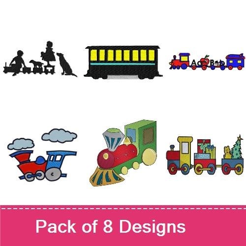 Train-Themed Embroidery Bundle – Train Engine, Red Train with Cars, Steam Engine & More (8 Designs)