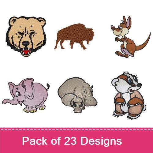 Wildlife Animals Embroidery Designs Bundle – Bear Silhouette, Grizzly Bear, Bison & More (23 Designs)