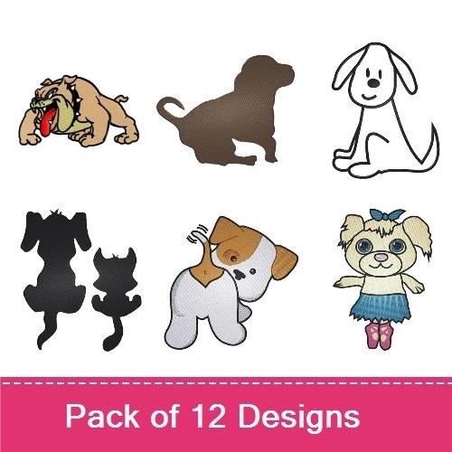 Bulldog & Cartoon Dog Embroidery Bundle – Playful and Silhouette Designs (12 Designs)