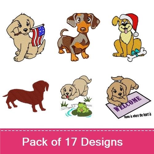 Dachshund & Puppy Embroidery Bundle – Festive & Fun (7 Designs)
