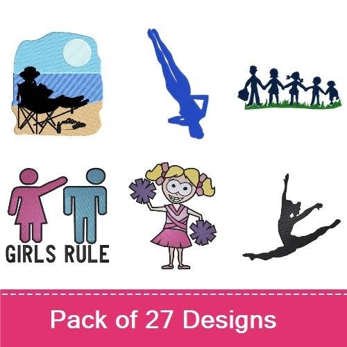 Cheerful Girl Silhouettes Embroidery Designs Bundle – Cheerleader Silhouette, Girl Dancing, Group of Girls & More (26 Designs)