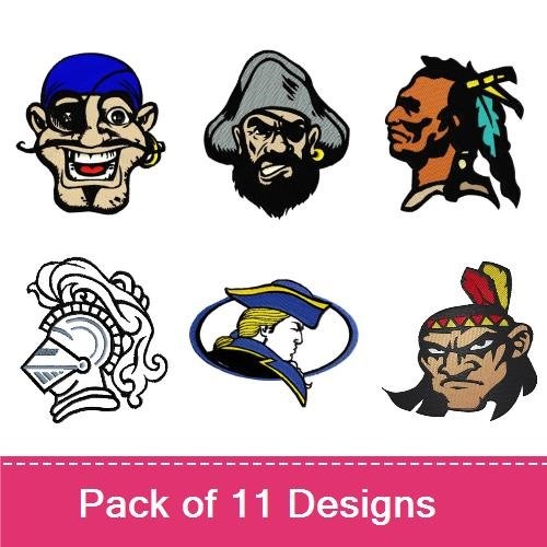 Warriors & Pirates Embroidery Bundle – Knight Helmet, Viking Warrior, Pirate Captain & More (11 Designs)