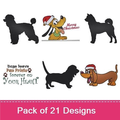 Dog Silhouette Embroidery Bundle – Holiday & Quote (21 Designs)